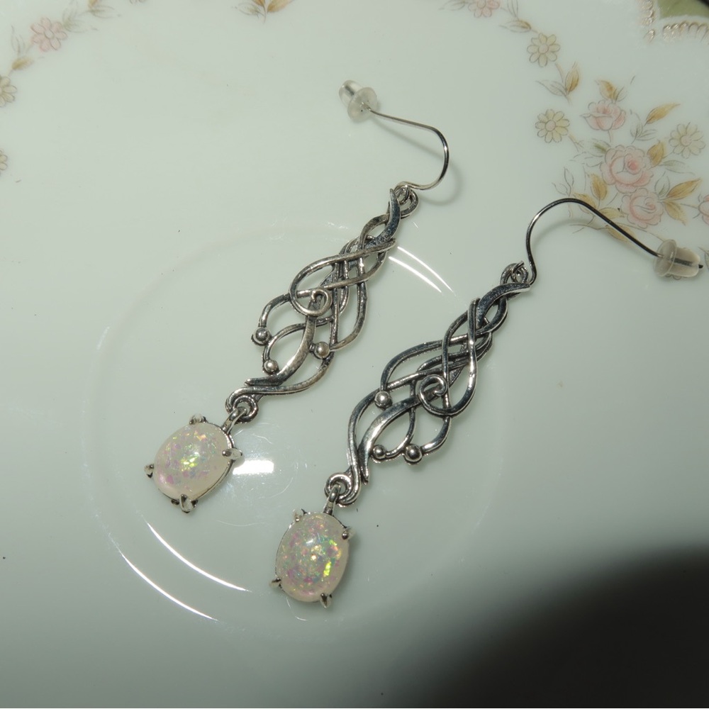 Elegant Silver and Opal Earrings